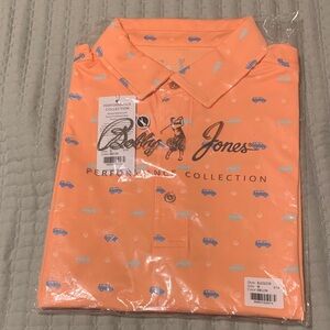 Bobby Jones Melon color Shirt Size Med NEW Blue/Gray car designs S/S Golf Polo